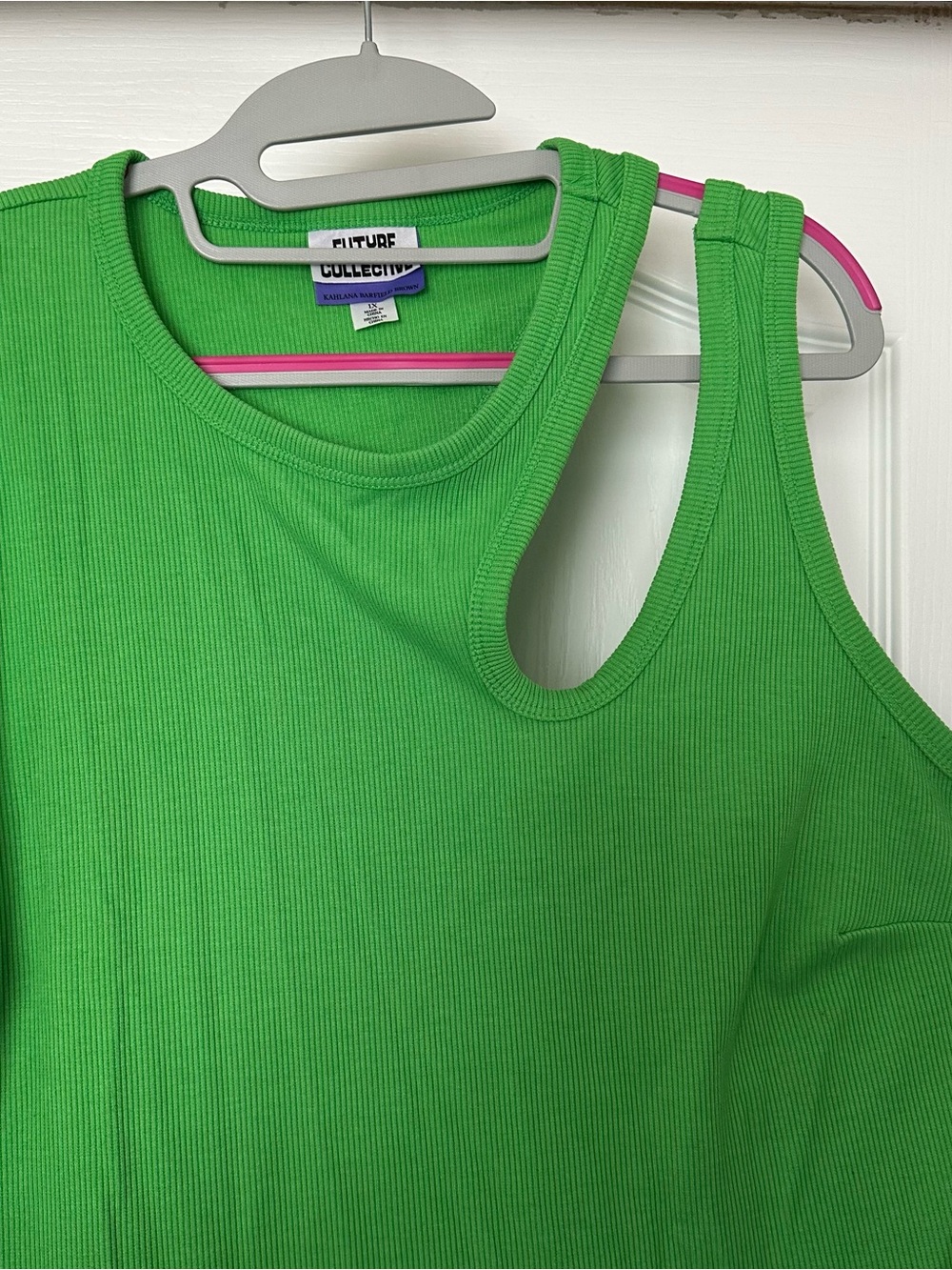 Future Collective Green Ribbed Asymmetric Tank Top